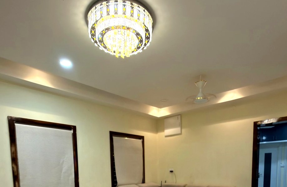 Crystal chandelier living room